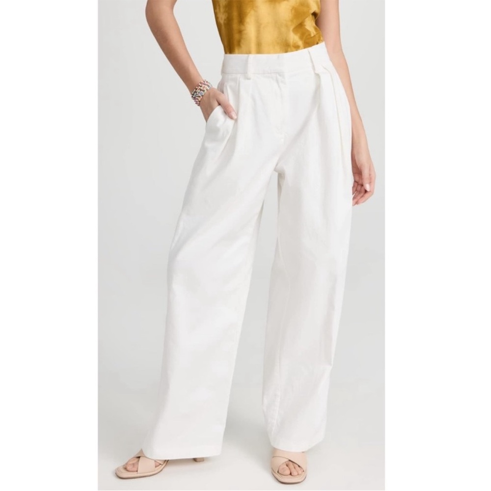 STAUD Luisa Pant Wide Leg High Waist Pleated Cotton Twill NWT 6